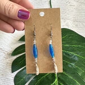 BOGO FREE Earthbound, blue beaded moon dangling earrings